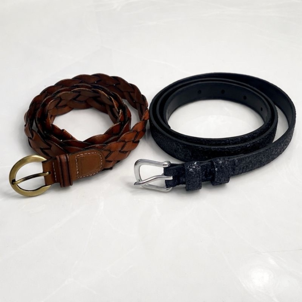 Women's Belt Bundle: Banana Republic Black & Brown Braided Leather